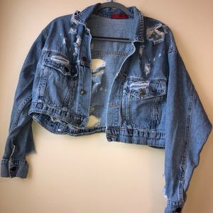 super distressed light blue jacket